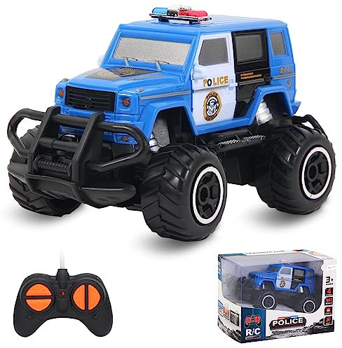Pup Go Polizeiauto Ferngesteuert mit Licht für Kinder 3 4 5 6 Jahre, Robust Polizei Auto mit Fernbedienung Spielzeug, Mini RC Auto Monstertruck Polizei Kinder 2 Geschenke Blau