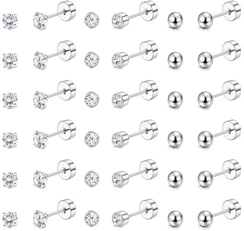 JeweBella 18 Paar Ohrstecker Silber für Damen Herren Edelstahl Kleine Zirkonia Ohrringe Flach Hypoallergen Ohrstecker Set 2mm/3mm/4mm