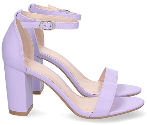 shoes&blues.es Sandalia de Tacon Alto para Mujer, Comoda, con Pala Fina Simple, Estilo Ankle Strap, y Cierre de Hebilla