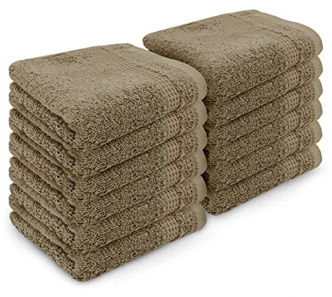 Velosso 12 Pack Premium Soft 100% Egyptian Cotton Ring Spun Soft Feel Face Cloths Flannel High Absorbent Spa, Gym, Sauna Face Towel (Natural)