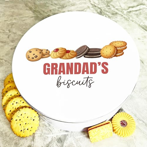 Round Grandad's Biscuits Personalised Biscuit Tin Personalised Gift | Custom Gift | Personalized Tin | Cake, Biscuit & Treat Tins | Gift For Her | Gift For Him