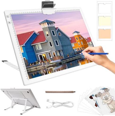 A3-Lichtbox, tragbares kabelloses batteriebetriebenes Lichtpad, 3 Farben, stufenlos, dimmbar, 6 Helligkeitsstufen, Tracing-Lichtbox, wiederaufladbares Zeichenlicht-Pad für Diamantmalerei, Künstler