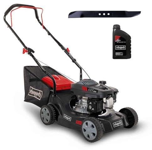 Scheppach Benzin Rasenmäher MP132-40 mit 40cm Schnittbreite | Leistung 3,3PS / 2,4kW | 3-fache Schnitthöhenverstellung | 35 L Fangkorb | geeignet bis 600 m² | große Laufräder | inkl. Ersatzmesser & Öl