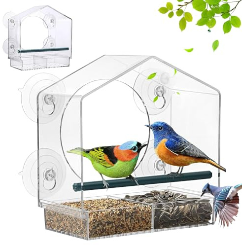 Norhogo Acryl Vogelkäfig, Adsorption Bird Feeder, kleine Vogelfütterung Tierbedarf, klar Wand montiert Vogelkäfig mit Dach 4 Saugnäpfen 21.5 * 20.5 * 10cm