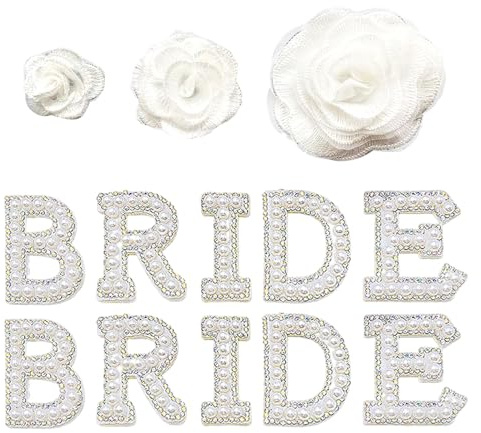 2 Sets Braut-Stickaufkleber, 3 Dreidimensionale Blumen, Strasssteine ​​Für Kleidung, Brautaufkleber, Buchstaben-Aufnäher, Buchstaben-Aufnäher Zum Aufbügeln