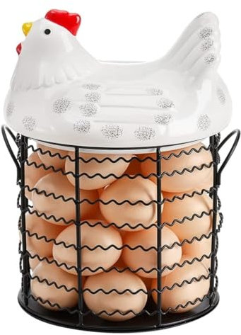 HYKJCSS Huevera Gallina Cesta De Huevos con Tapa, Cesta De Huevos De Metal para Huevos Frescos Cesta Portátil De Recogida De Huevos Frescos Hueveras
