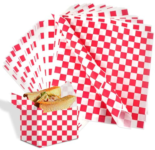 100 Sheets Greaseproof Paper Sheets, 12x12 inch Food Grade Wrap Paper | Oil-Proof Checkered Basket Liner, Waterproof Wax Papers for BBQ Hamburgers Sandwich Cake Wrapping Tissue