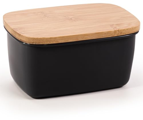 EHC Large Butter Dish with Lid, Butter Crock, Butter Keeper, French Butter Dish for Soft Fresh Butter, Butter Container with Lid Black, 500ml, 15 x 10 x 8 cm