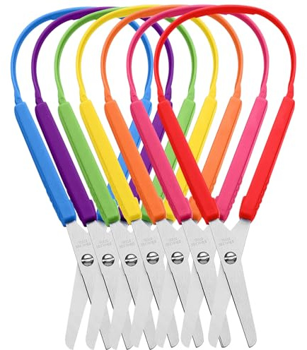 Qaestuan 7 Piezas Tijeras de Fácil Agarre, Tijeras Punta Redonda Escolar, Tijeras para Niños Zurdos, Tijeras Escolares, Agarre Cómodo y Suave, Tijeras con Bucle para Manualidades, Niños y Adultos