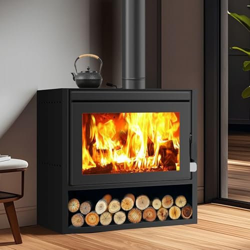Stufa a Legna in Ghisa Resistente con Vetri in Ceramica, Stufa a Combustibile Multiplo, Stufa a Legna Nordica per Casa, Appartamento e Casa Vacanze (60x49x85cm)
