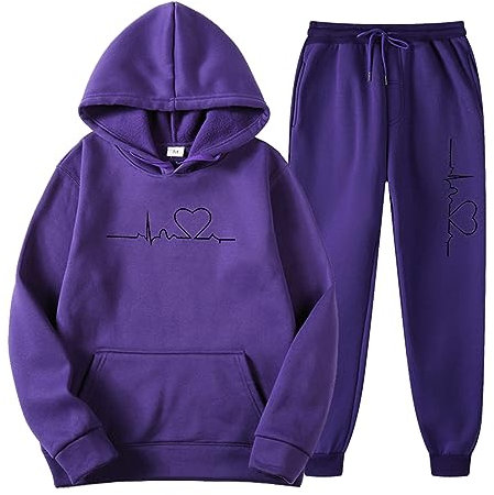 YIzdegg Blazer 2 pièces pour femme, tenue décontractée à manches longues, pull à capuche, haut court, lilas, XL