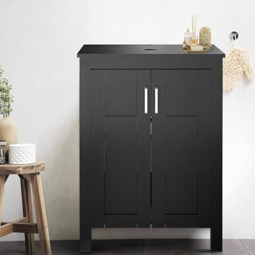 Moderner Badezimmerschrank mit Waschtischunterschrank und freistehendem Design, schwarz, 60 cm Waschbeckenunterschrank