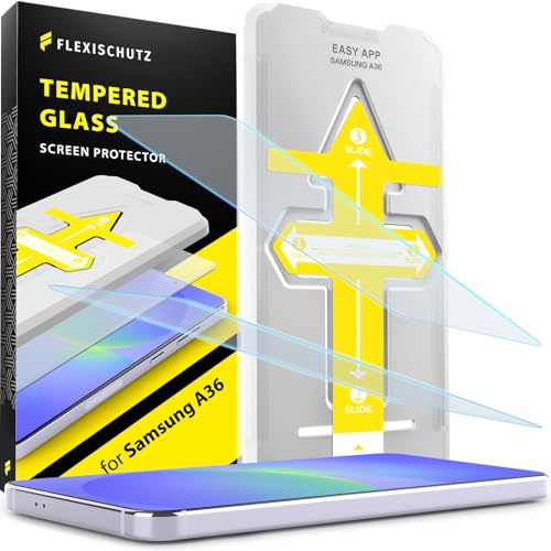 FlexiSchutz® Schutzglas für Samsung Galaxy A37 5G / A36 5G Schutzfolie | [2 Stück] mit Installationshilfe – Glas Displayschutzfolie 9H kratzfest, hüllenfreundliche Glas Folie mit Schablone
