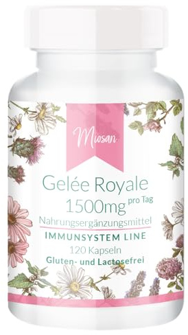 Gelée Royale 1500mg - IMMUNSYSTEM LINE - mit 1500mg davon 60mg 10-HDA - 120 Kapseln - Hochdosiert - 100% Vegan – Herstellung & Laborprüfung in Deutschland | MIOSAN® CLUB - Exklusives Wohlbefinden