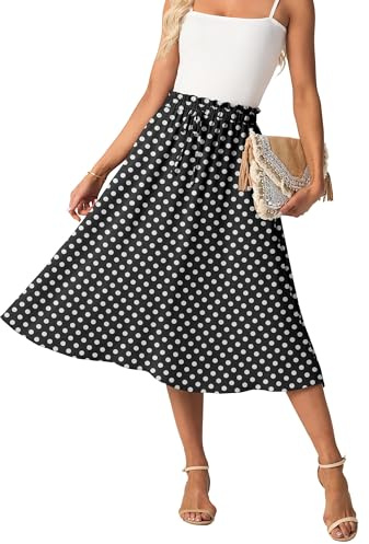 GRECERELLE Women's Summer Midi Skirt with Pockets and Elasticated Waist | Palazzo Boho Flowy Casual Skirts, Elasticated Drawstring Waist, Adjustable Tie Belt, for Vacation Holidays Styling