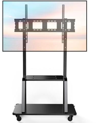 JXMTSPW TV Ständer Rollbar für 32-120 Zoll Fernseher, TV Wagen mit Tablett, Fernsehständer Höhenverstellbar, Mobiler TV Standfuss mit Rollen, Universeller TV Rollwagen bis 120kg, Max. VESA 900x600mm