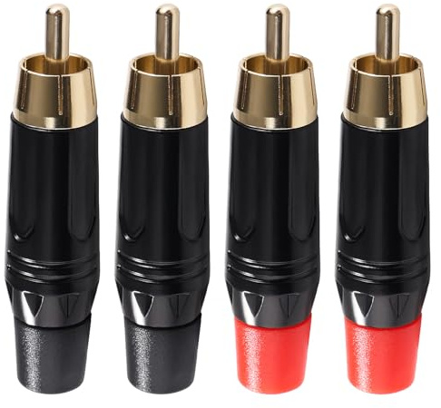 KUOQIY 4 Stücke Reines Kupfer Lautsprecher Phono Cinch Stecker, RCA Phonostecker, RCA Stecker Lötstecker, für Multimedia und CCTV (2 Schwarz + 2 Rot)