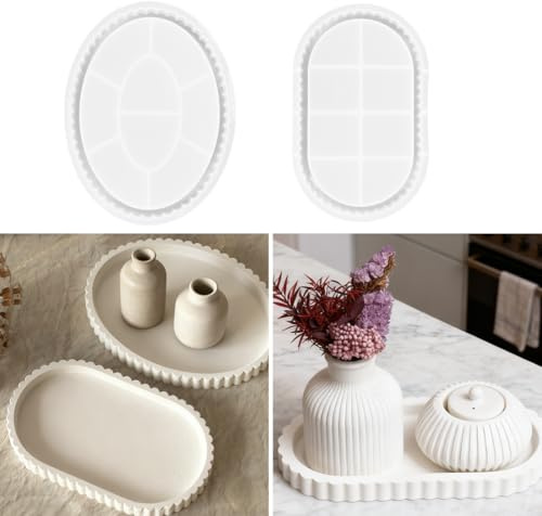 2 Stück Silikonform Tablett,DIY Silikonformen Gießformen Tablett mit Spitze,Oval Silikonform Teller,Untersetzer,Aufbewahrung Tablett Beton Gipsform Handwerk