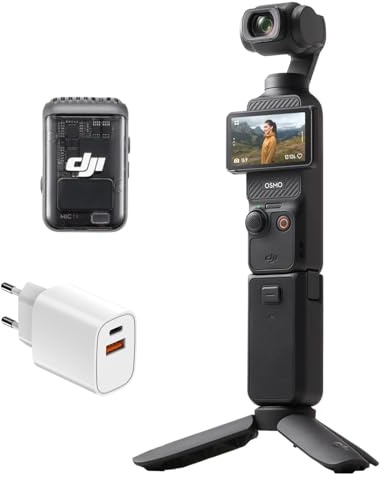 DJI Osmo Pocket 3, cámara con CMOS 1'' y vídeo 4K/120 fps, estabilización en 3 Ejes, Enfoque rápido, Seguimiento de Caras/Objetivos, Pantalla táctil giratoria de 2 Osmo Pocket 3 Creator Combo