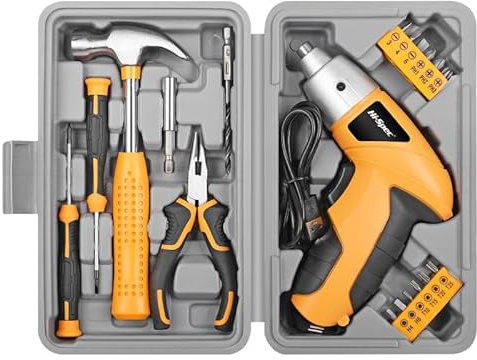 Hi-Spec 19pc 3.6V USB Small Power Screwdriver & Home DIY Tool Kit Set. Cordless & Rechargeable Electric Screwdriver and Compact Hand Tool Box Set