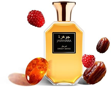 Jawhara Collection Sweet Dates Eau de Parfum Unisex | Profumo fruttato ambrato con note di lampone, patchouli e legno di cedro, a lunga tenuta, aromi ipnotici mediorientali.