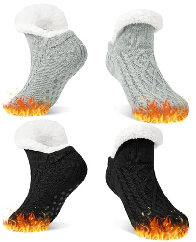 Wostock Kuschelsocken Stoppersocken 2 Paar, Warme Rutschfeste Hausschuh Socke, Dicke Pantoffel Socken, Dicke Weiche Stoppersocken Winter Thermosocken, Geschenke für Damen Herren EU42-46