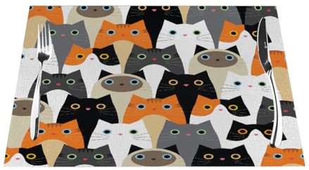 Tovagliette antiscivolo in PVC, motivo gattino, simpatiche e divertenti, facili da pulire, lavabili, per interni ed esterni, per feste, cucina, sala da pranzo
