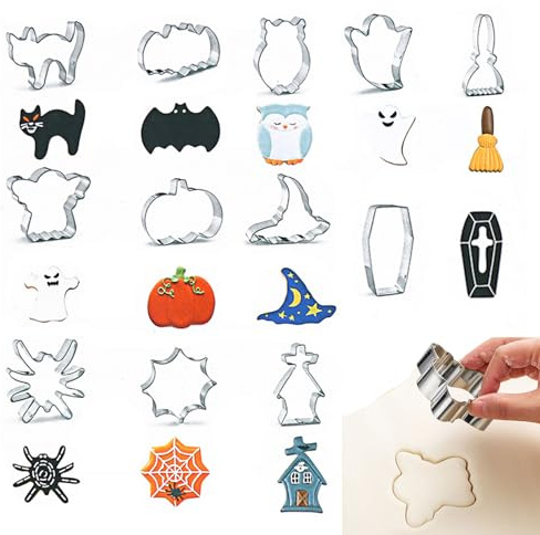 Edelstahl Halloween Ausstecher, 12 Formen HorrorFest Ausstechformen Set, Ausstechform für Halloween, Ausstechformen Set, Formen Geist, Fledermaus, Kürbis ect für DIY Cookie Fondant Torten Party-Deko