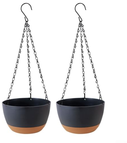 RichVibe Vasi da fiori da appendere per interni ed esterni, decorazione da giardino, 20,5 cm, con fori di drenaggio autoirriganti, moderni, in plastica, set da 2 (nero)