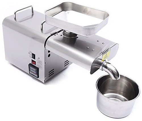 750W Ölpresse Maschine AUTOMATISCHE Ölmühle Öl Extraktion Expeller Edelstahl, Öl-Extraktionsrate 98% mit Vier Bodenfüße und Vergrößerte Einfüllöffnung, Silber, 50 * 18 * 30cm