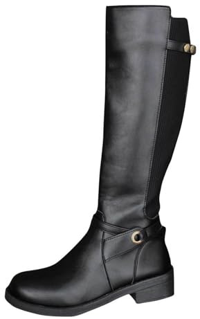 Générique Bottillons Femme Hautes Genoux Cuir Verni plates Rond Bottes Femelles Casual Chaudes cuir véritable Moderne Femme Bottes Elégantes Souple Imperméables Tige large Femelles Botte