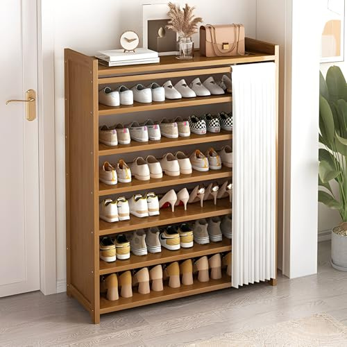 Warmiehomy Shoe Rack with Dustproof Cover, 7-Tier Shoe Storage Cabinet, 80 x 23 x 100cm Shoe Organiser Stand, Slim Shoe Rack for Hallway, Entryway, Living Room