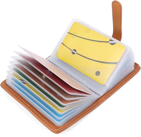 GERIINEER Porte Carte de Crédit Femmes Homme Blocage RFID Portefeuille PU Cuir 24 emplacements (Marron)