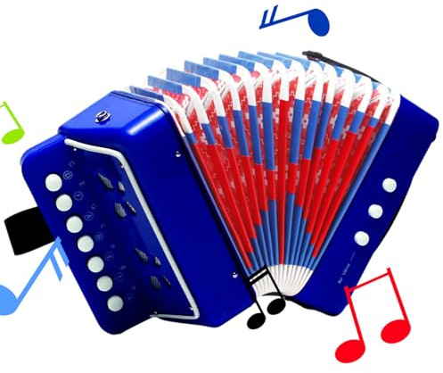 Mini Kinderaccordeon – ABS 18 x 17 x 10 cm 7-toetsen 2-basinstrument, knopaccordeon mötte utbildningsglasögon, Leren van Muziek, Speelgoed Voor Muzikaal Ontwaken | Beginnende Kinderen Jongens Ca