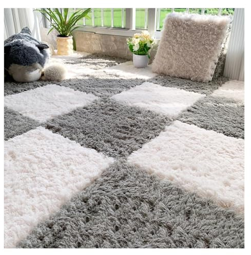 Teppiche. 20 Stück zottelige, ineinander greifende Teppichfliesen aus Plüsch, Puzzle-Schaumstoff-Bodenmatte mit Rand, Flauschige Teppichfliesen for Wohnzimmer, Schlafzimmer, Zuhause, 30,5 x 30,5 cm
