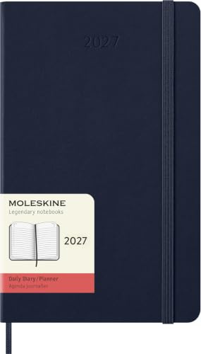 Moleskine Tageskalender 2027, 12-Monats-Planer mit Hardcover, Elastischer Verschluss, Format Large 13x21 Cm, Saphirblau
