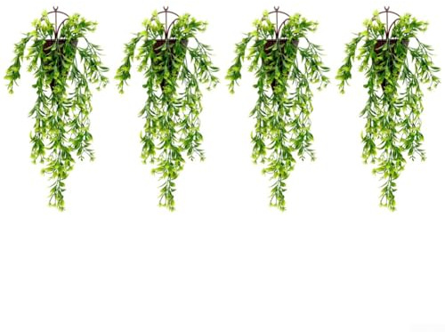 4 piezas de hiedra artificial, resistente a los rayos UV, para el hogar, cocina, jardín, oficina, boda, pared, amarillo, verde, rojo rosa, morado (verde)