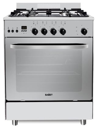 Samet, Cucina a Gas 4 Fuochi 60x60 cm, con Forno a Gas e Grill Elettrico, Classe A, in Acciaio Inox, Accessori Inclusi, Modello Stromboli