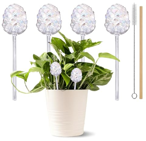 Welhammsae 4 Piezas Bolas de Riego Automáticas, Globos de Riego de Vidrio para Plantas de Interior, Sistema de Autorriego por Goteo, Forma de Piña
