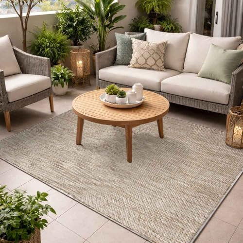 OLIVO.shop Tappeto Esterno Terrazzo e Balcone, Tappeto Interno Esterno in Polipropilene per Giardino e Patio, Antiscivolo, Look Naturale, RESORT (BEIGE, 120x180 cm)