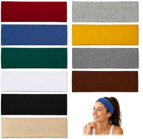 10 Piezas Diadema Mujer Hombre,Cinta Elástica Pelo Deporte Ancho,HMCEY Cinta Sudor Cabeza Algodón Transpirable,Diadema Maquillaje de Colores Reutilizable,Headband Hair para Yoga, Running, Fitness