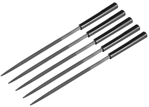 Sourcingmap 5Pcs Second Cut Steel Round Needle File with Plastic Handle, 4mm x 160mm