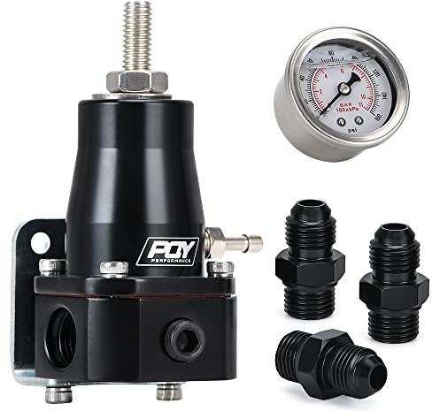 PQY Fuel Pressure Regulator with Gauge AN6 Feed & AN6 Return Line Black