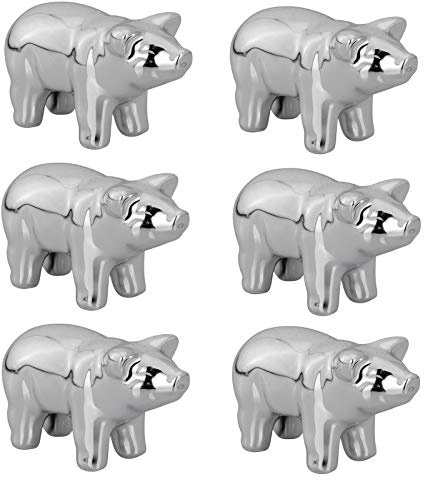 H.Bauer jun. Glücksschwein Figuren 6er Set silberfarben 3 cm - kleine glänzende Porzellan Dekofiguren stehend - Glücksbringer als Tischdeko & Geschenkidee zum Jahreswechsel