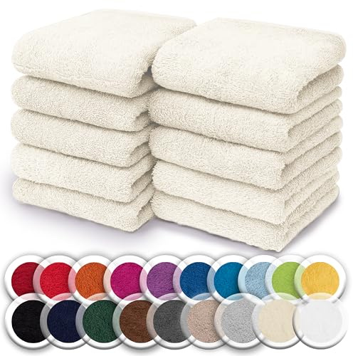 NatureMark 10er Set Frottee Waschlappen – 100% Baumwolle, weich & saugfähig – 30×30 cm, Natur/Creme