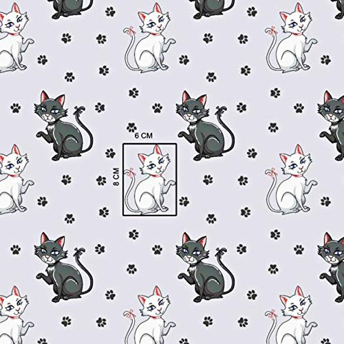 Pingianer 11,99€/m Katze 100% Baumwolle Baumwollstoff Kinder Meterware Handwerken Nähen Stoff (Katze Dunkelgrau Pfoten auf Hellgrau, 100x160cm (11,99€/m))