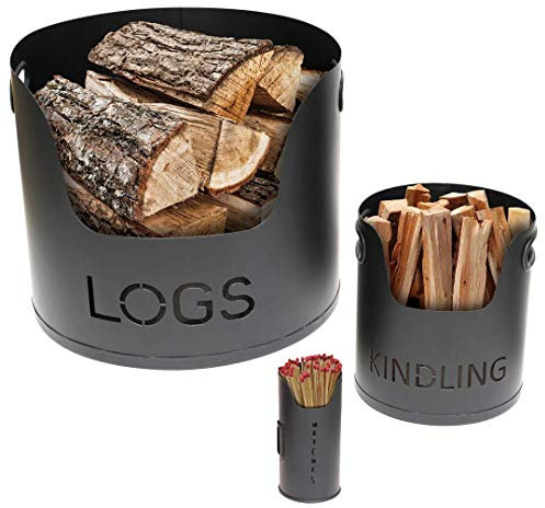 Valiant 3-Piece Fireside Metal Storage Set Black