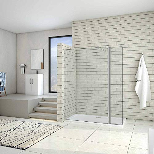 AICA paroi de douche 100x200cm+40x200cm paroi de douche à l'italienne avec un retour de 40cm et une barre de fixation 90cm