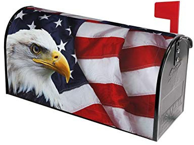 Ouqiuwa American Flag Welcome Magnetic Mailbox Cover, Mailbox Wrap Decorative for Garden Yard Home 21 Lx 18 W
