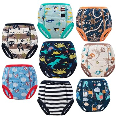 FLYISH DIRECT Pantalones de Entrenamiento para bebés, Bragas de Aprendizaje Reutilizables, pañales de algodón Puro, Ropa Interior para bebés, 8 Piezas, 2T